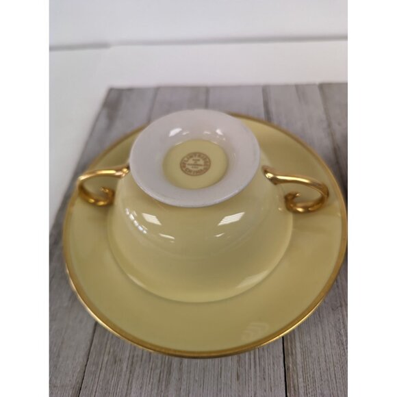 Flintridge Sylvan China Cream Soup Cup Bowl Saucers Set 2 California Yellow Gold - Picture 6 of 13